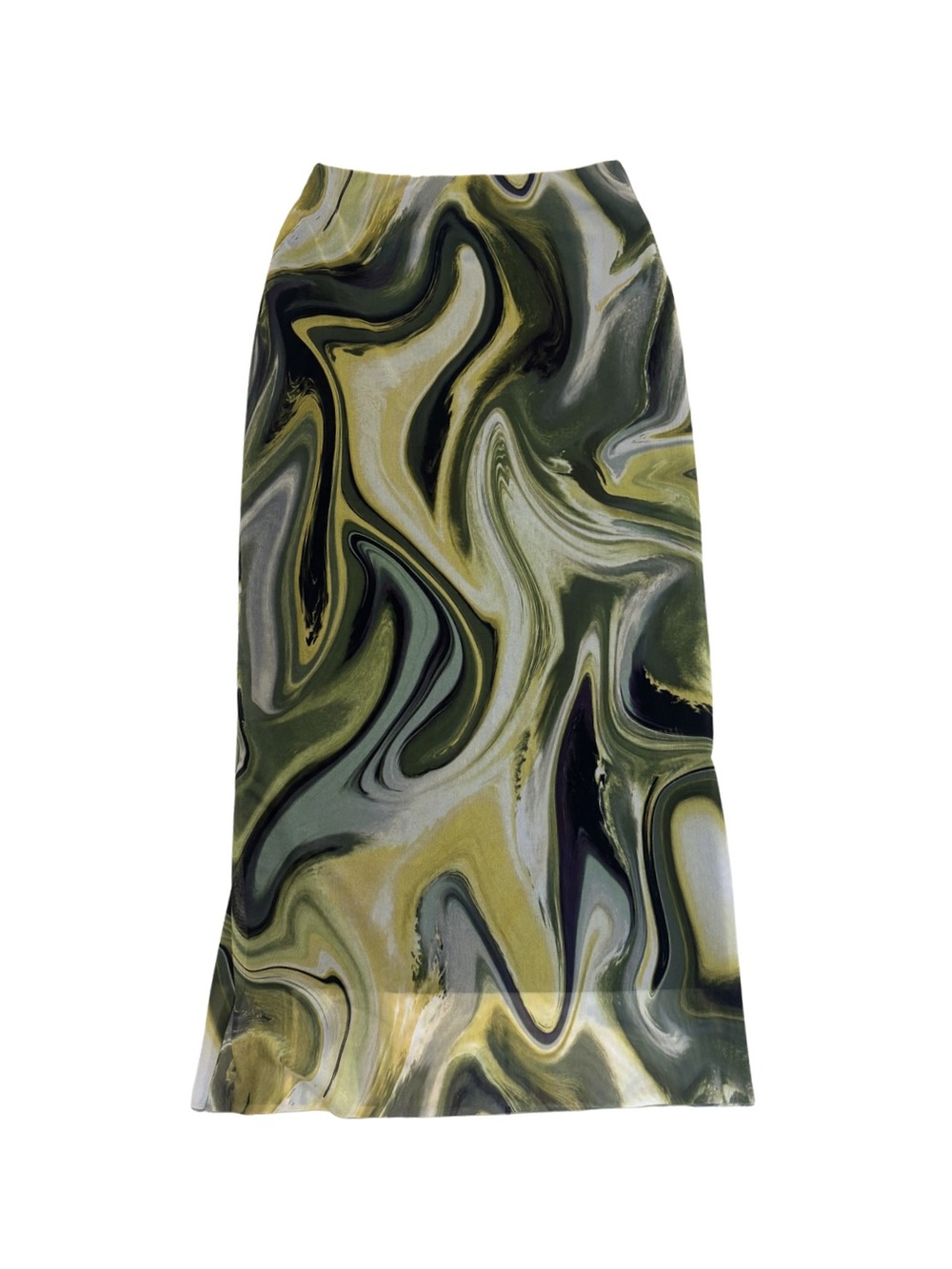 Zara Olive Marble-Print Midi Skirt
